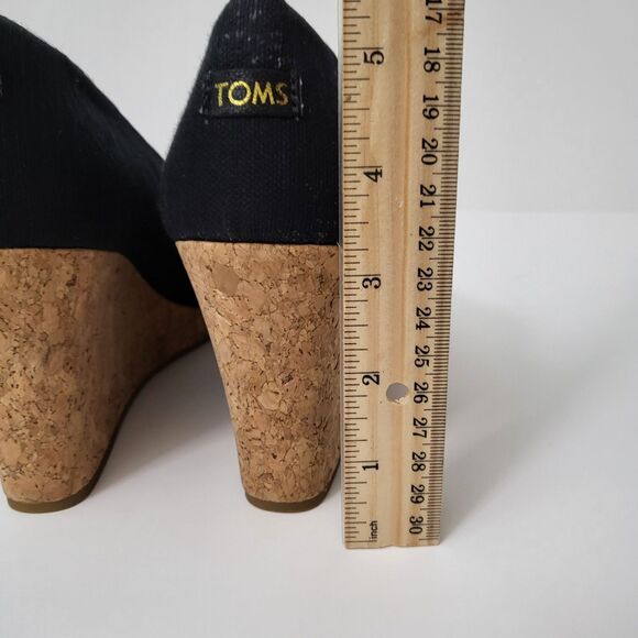 TOMS Michelle Peep Toe Wedge Cork Heels Womens 6.5 M Black Canvas Sandals - Picture 7 of 10